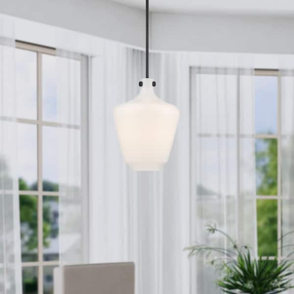 Designers Fountain Daydream 60-Watt 1-Light Matte Black Modern Pendant Light with White Opal Glass Shade and No Bulbs Included