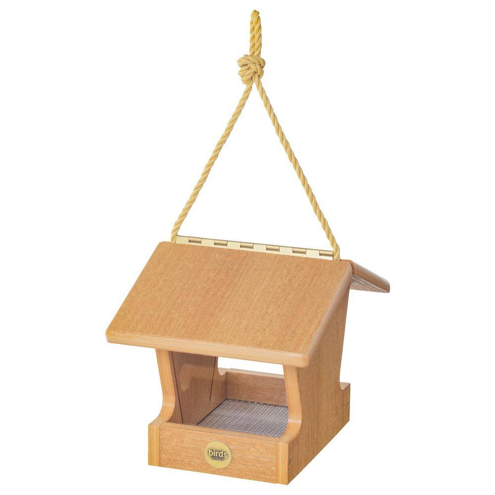 Natural Teak Small Hanging Hopper Bird Feeder