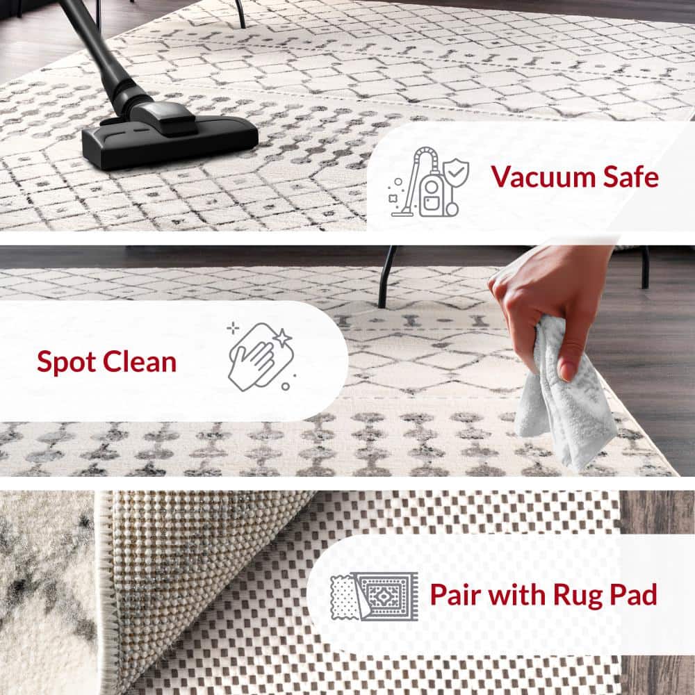 Reversible Gray Geometric Moroccan Synthetic Area Rug, 8' x 10'