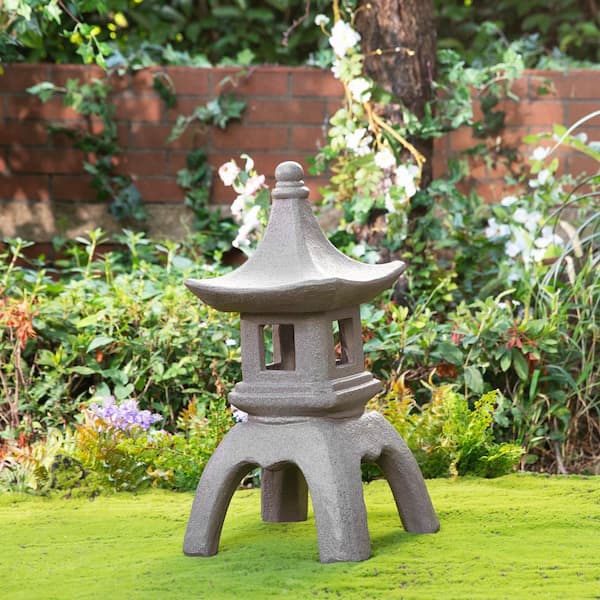 Glitzhome 24 in. H MGO Faux Concrete Pagoda Garden Statue