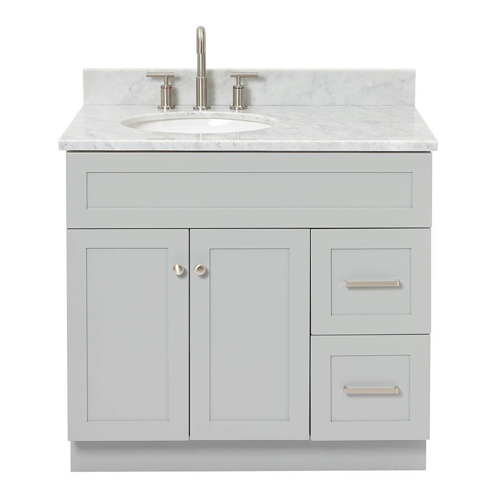 Hamlet 37" Grey Freestanding Single Sink Vanity with Carrara Marble Top