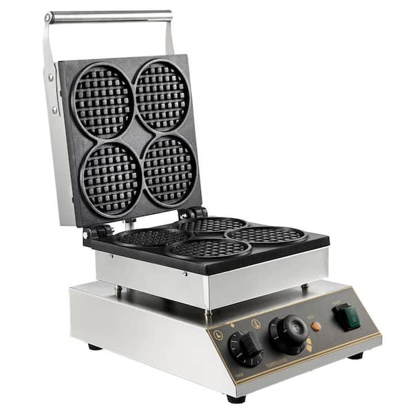 VEVOR 1750-Watt Commercial Round Waffle Maker 4-Waffle Stainless Steel Nonstick Electric Muffin Machine Belgian Waffle Maker