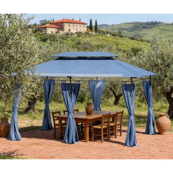 13 ft. x 9.7 ft. Dark Blue Outdoor Double Roof Patio Gazebo with