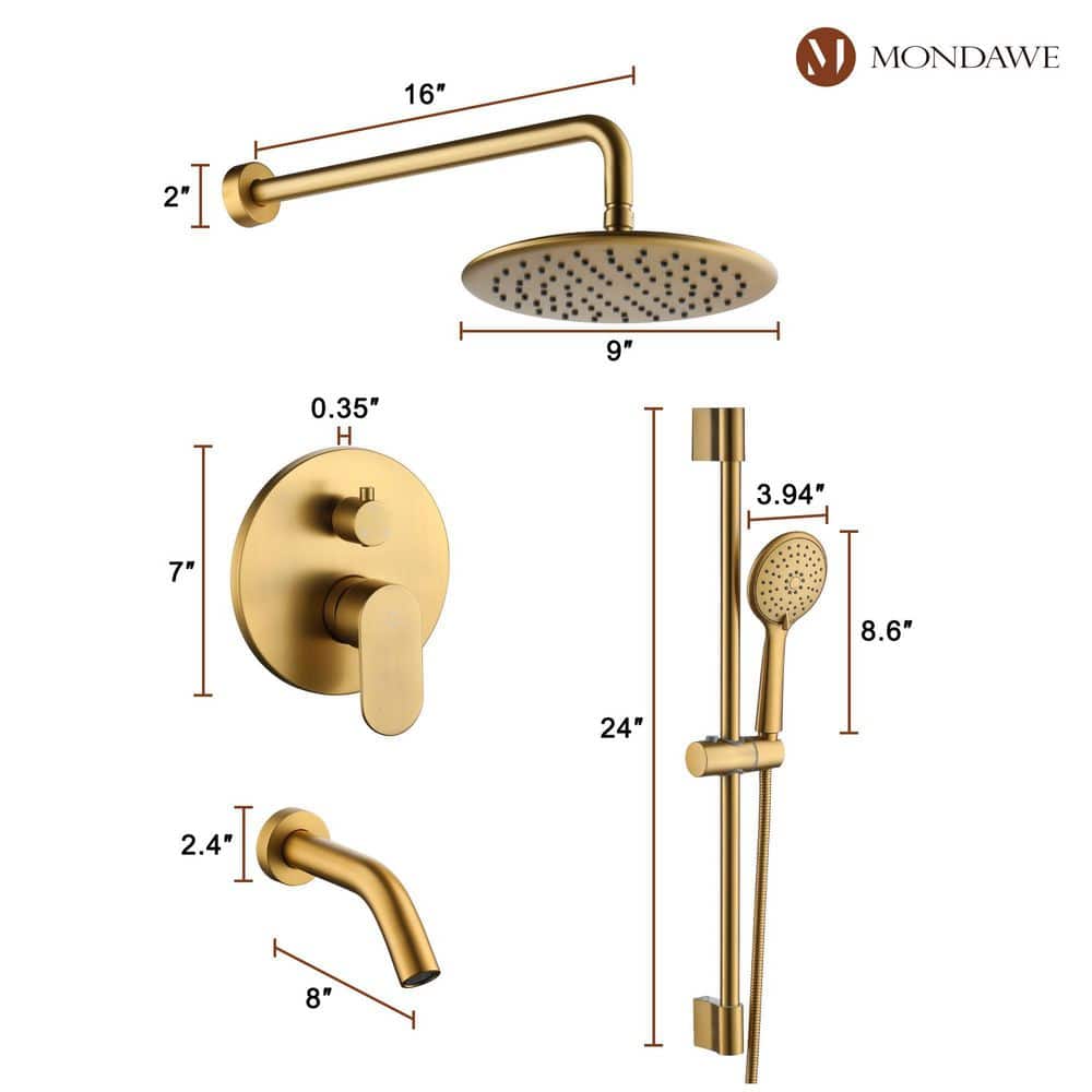Brushed Gold Dual Shower System with Adjustable Handheld