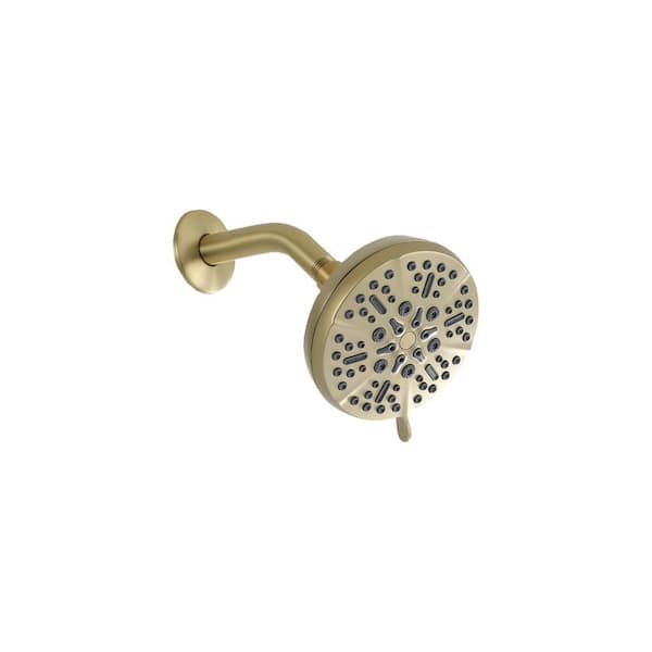 Tahanbath 5-Spray Patterns with 2.5 GPM 5 in. Wall Mount Rain Fixed Shower Head in Brushed Gold
