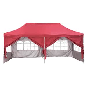 10 ft. x 20 ft. Red Instant Patio Canopy Tent with Sidewalls