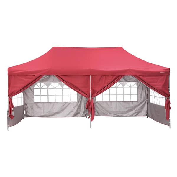 OVASTLKUY 10 ft. x 20 ft. Red Instant Patio Canopy Tent with Sidewalls