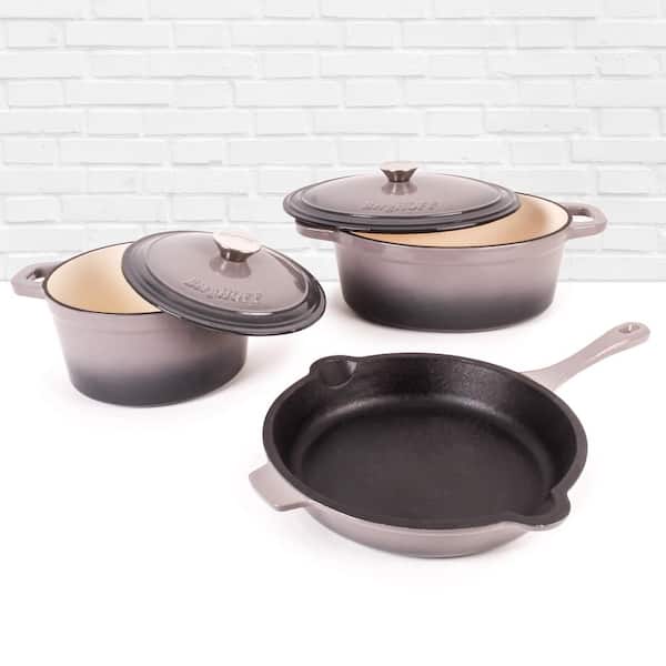 Neo 5-Piece Cast Iron Dutch Oven Set with 10 in. Fry Pan, 3 qt. and 5 qt. Oyster