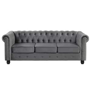 82 in. Round Arm 3-Seater Removable Cushions Sofa in Grey