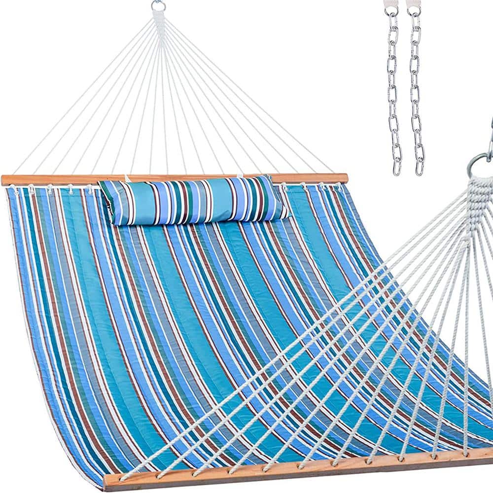 12 ft. Quilted Fabric Hammock with Pillow, Double 2 Person Hammock (Peacock