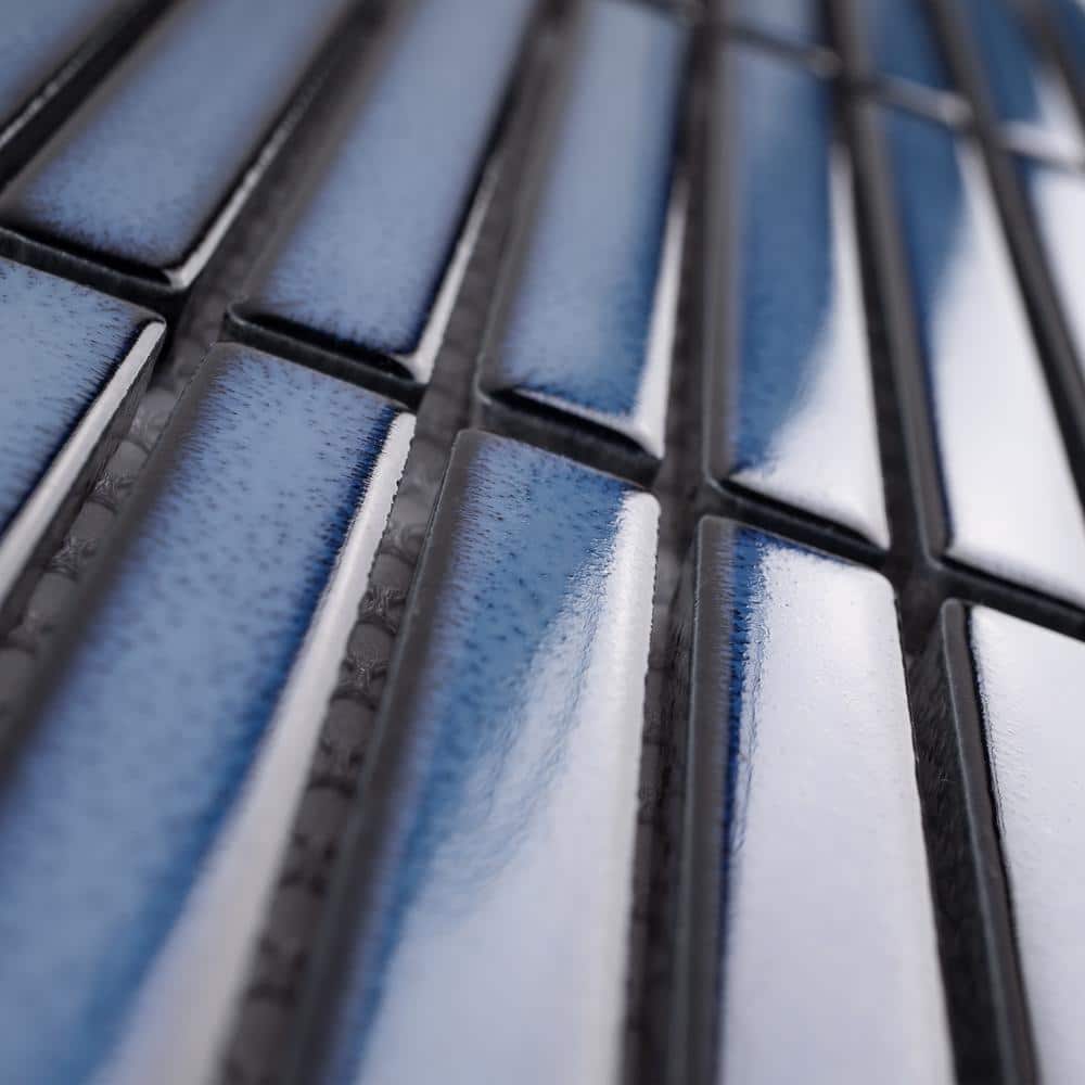 Reactive Ocean Blue Glossy Porcelain Stacked Mosaic Tile
