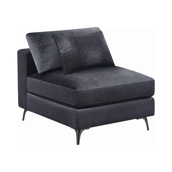 Benjara Charcoal Gray Fabric Armless Side Chair with 1-Accent Pillow and Metal Legs