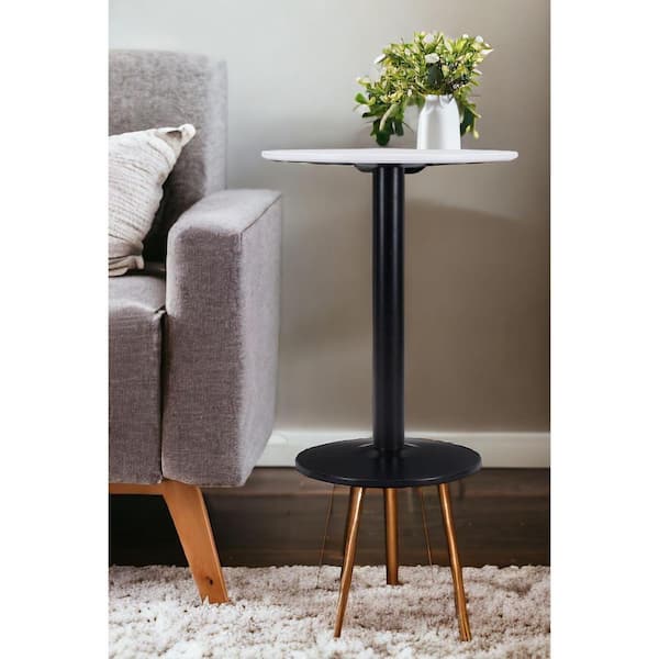 HomeRoots 23.6 in. Black and White Round MDF End Table
