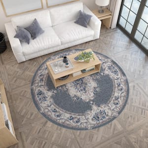 Hampton Oriental Gray 8 ft. Round Indoor Area Rug