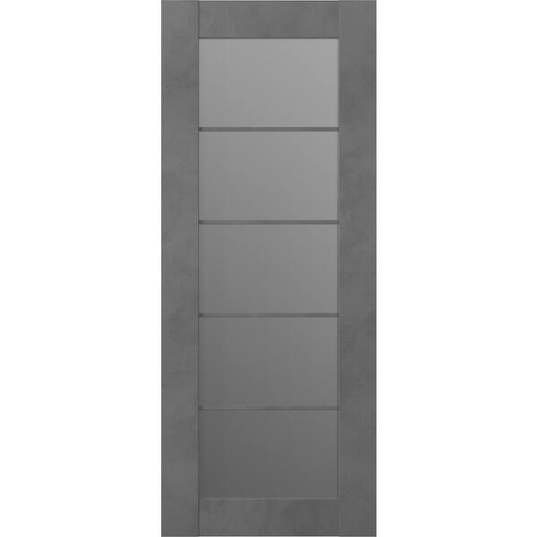 Belldinni Vona_5 24 in. W x 80 in. H Solid Composite Core 5 Lite Frosted Glass Dark Urban Prefinished Wood Interior Door Slab