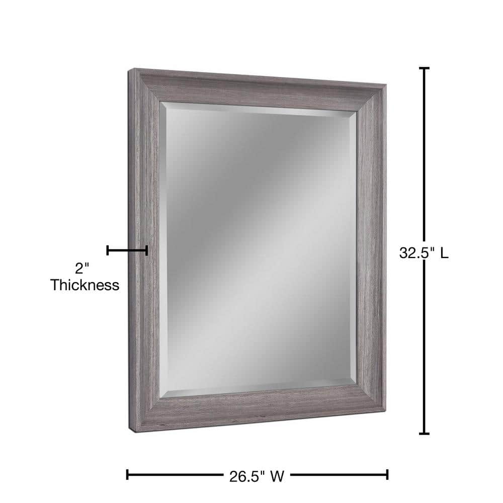 Transitional Gray Wood Beveled Edge Rectangular Wall Mirror