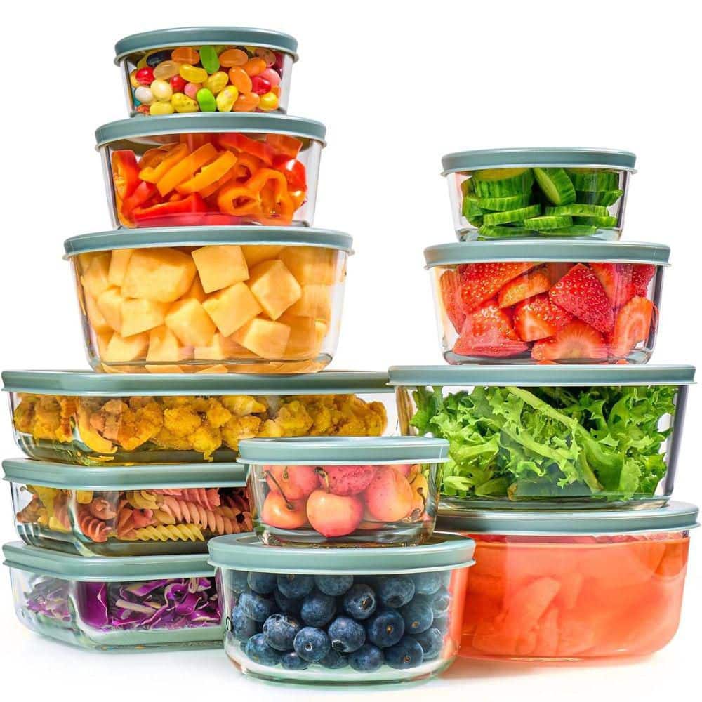 24-Piece Set Glass Food Storage Containers and Bowls with Airtight Lids-Lea