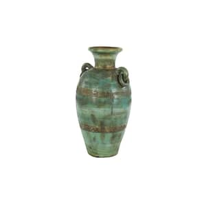 23 in. Green Distressed Ceramic Decorative Vase