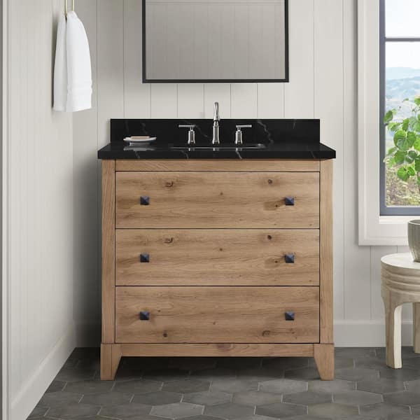 Burwood 36 in. Single Sink Freestanding Bathroom Vanity in Seadrift with Black Marquina Quartz Top (Assembled)
