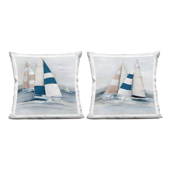 Stupell Industries Sailboat Fleet Voyage Blue Abstract Polyester 18 in. x 18 in. Throw Pillow Set of 2
