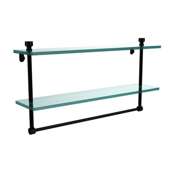 Allied Brass Foxtrot Collection 22 inch Two Tiered Glass Shelf with Integrated Towel Bar - Matte Black