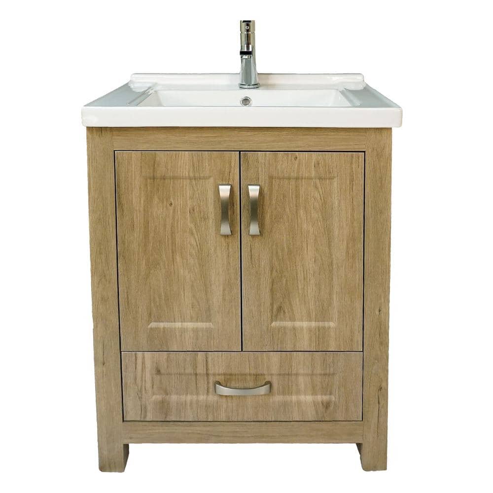 24'' Medium Brown PVC Freestanding Bathroom Vanity with Ceramic Top