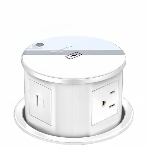 Ahfiwaso 6 ft. 4-Outlet 4.7 in. Pop Up Power Strip in White with 15-Watt Wireless Charger and USB Ports
