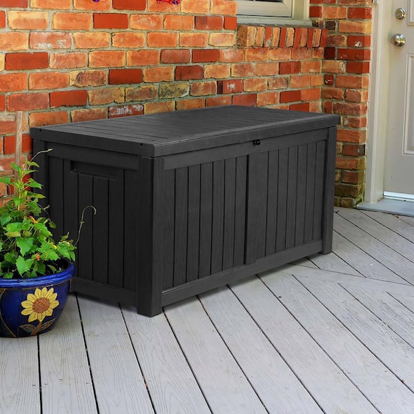 Lacoo Outdoor Storage Box 120 Gallon Waterproof Deck Box For Potia  Furniture Outdoor Storage,Black 