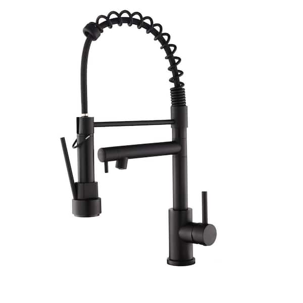 18.3 in. H Pull Down Sprayer Ktichen Faucet with 2 Spray Head 360° Spout Swivel in Matte Black