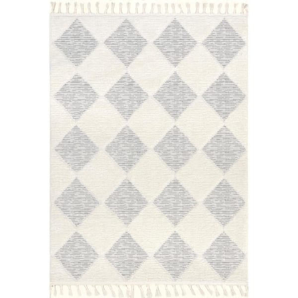 Marissa High/Low Diamond Tassel Off White 9 ft. x 12 ft. Farmhouse Area Rug