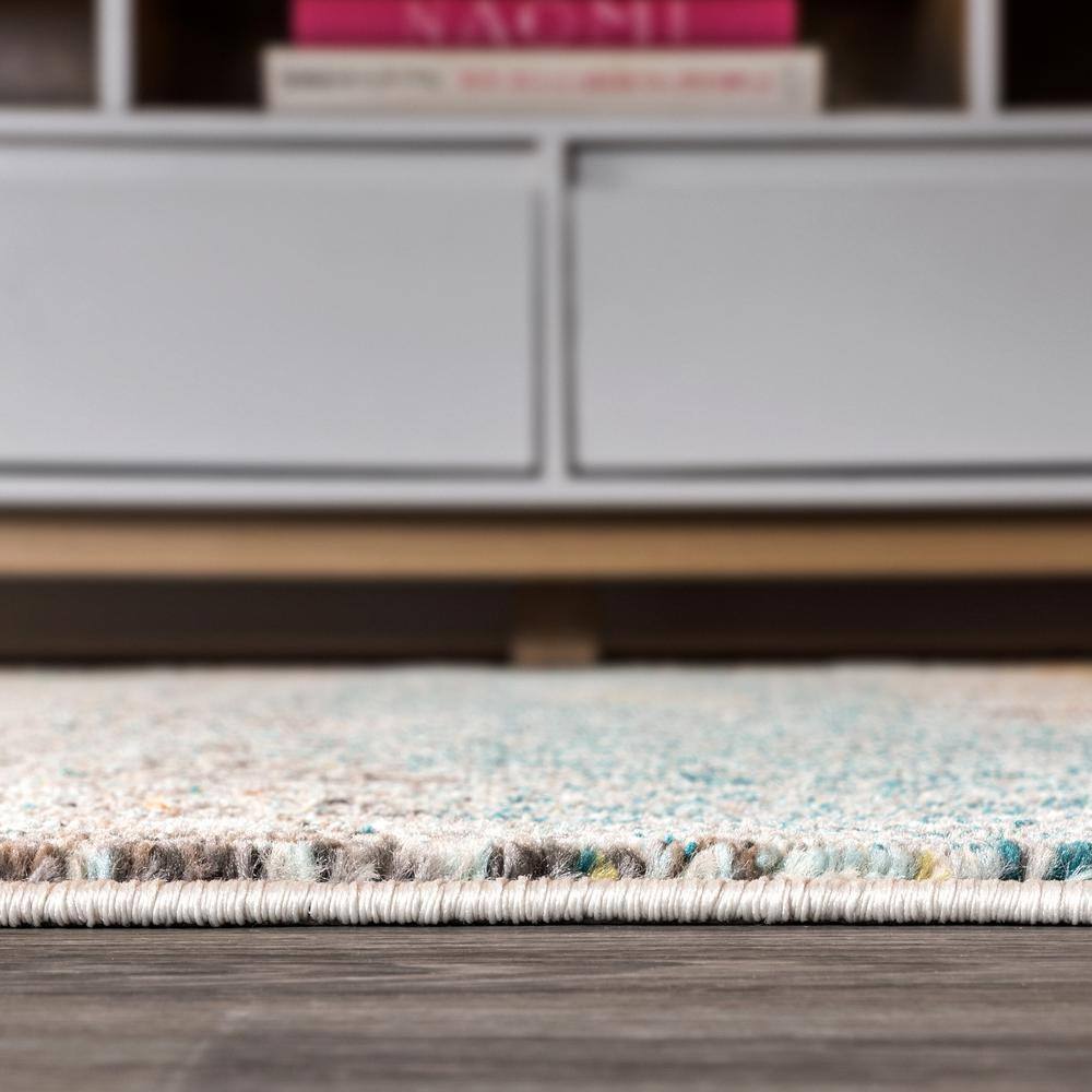 Blue and Beige Abstract Synthetic Area Rug