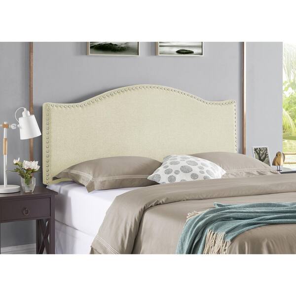 HOMESTOCK Cream Headboards for Queen Size Bed, Upholstered Nail Head