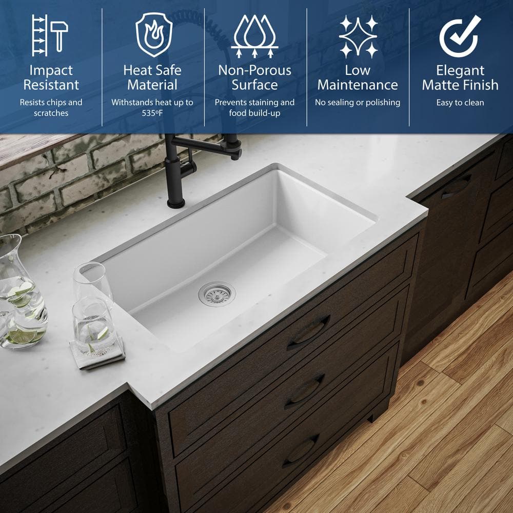 White Quartz Large Single Bowl Undermount Kitchen Sink