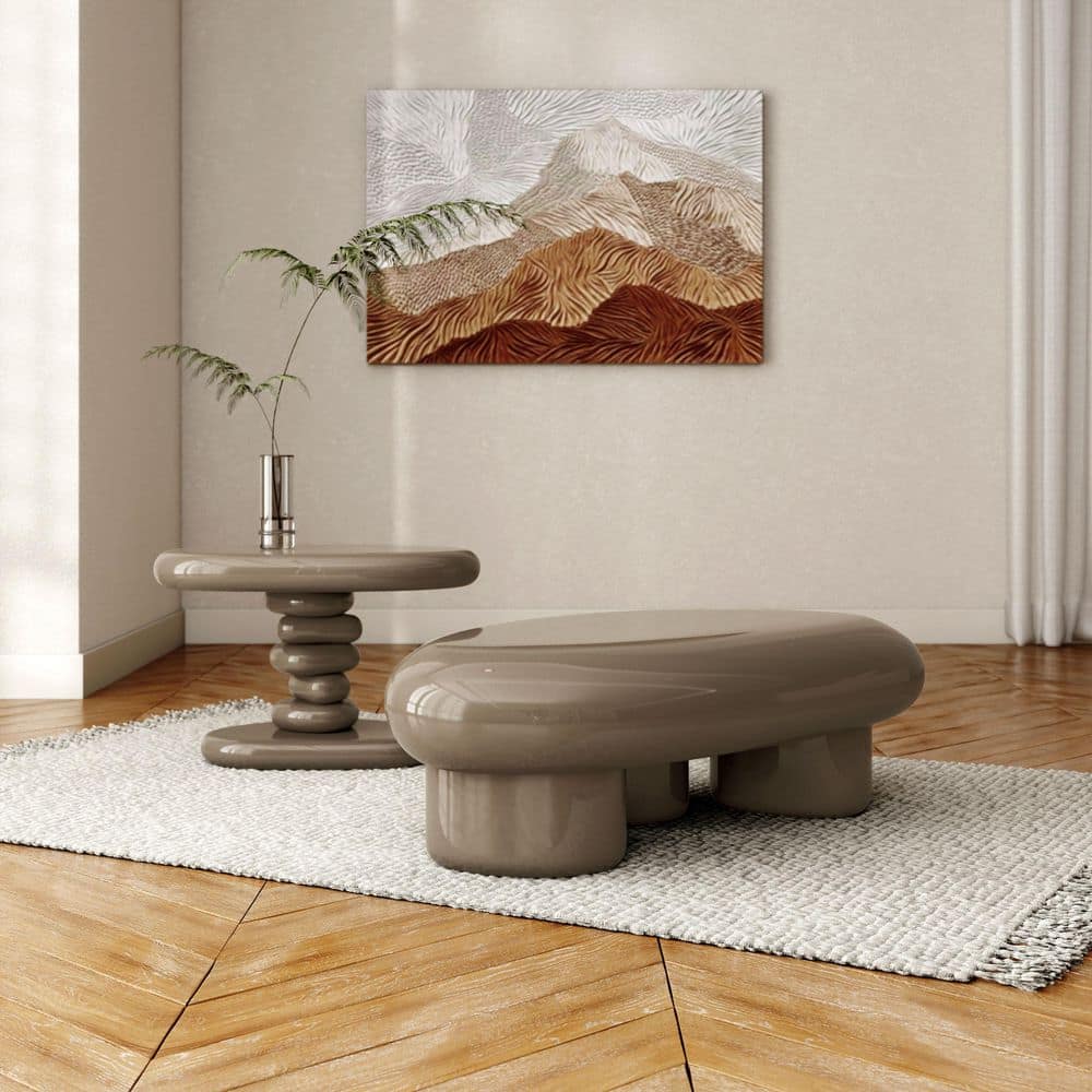 Brune 2 Piece 37 in. Dark Brown Modern Oval High Gloss Low Profile MDF Coffee Table Set with End Table price history on PriceWatchPro