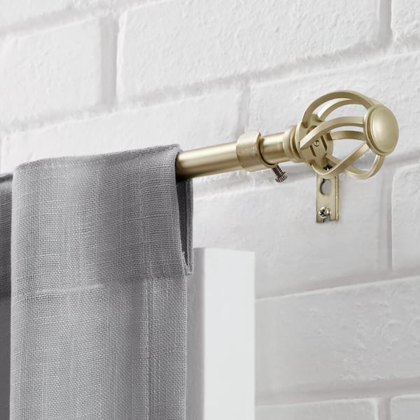 48 in. - 84 in. Telescoping 5/8 in. Single Curtain Rod Kit in Champagne Gold with Cage Finials