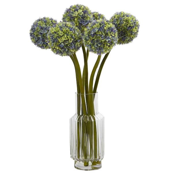 Nearly Natural 30 in. Ball Flower Artificial Arrangement in Glass Vase