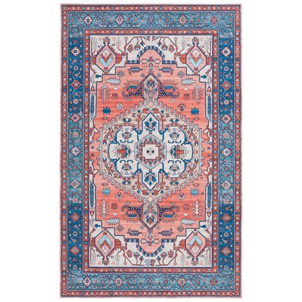 SAFAVIEH Arizona Rust/Navy 4 ft. x 6 ft. Traditional Medallion Machine Washable Area Rug