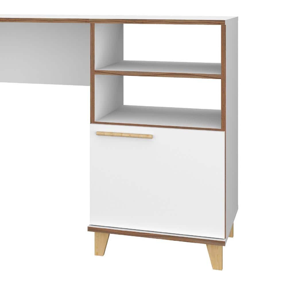 Minetta White Mid-Century Wood Office Desk with Filing Cabinet