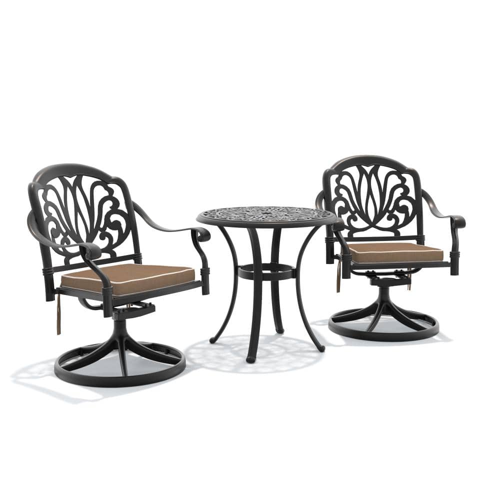 3-Piece Cast aluminum Patio Outdoor Dining Sets with Brown Cushions and Swivel Chairs price history on PriceWatchPro