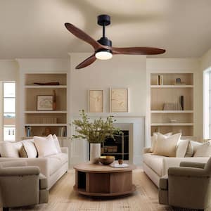 52 in. Indoor Modern Dark Brown Ceiling Fan with Lights Reversible Rotation and Remote Control