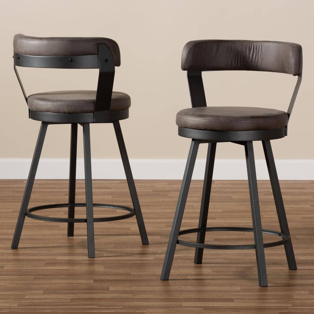 Arcene Gray Swivel Wood and Metal Counter Stool Set
