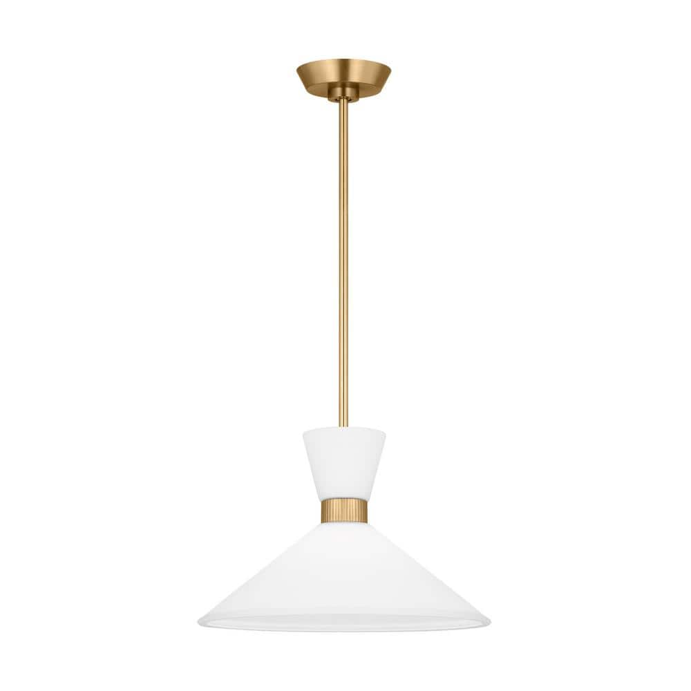 Satin Brass Pendant with Etched White Glass Shade