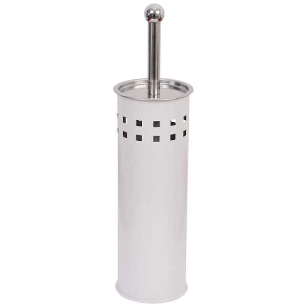 EVIDECO French home goods Perforated Metal Bath Free Standing Toilet Bowl Brush with Holder Stainless Steel Lid in White
