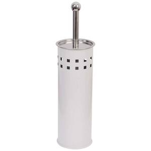 Perforated Metal Bath Free Standing Toilet Bowl Brush with Holder Stainless Steel Lid in White