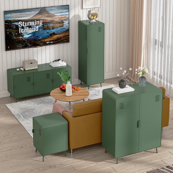 Walney Green 15.75 in. Modern Industrial Metal Locker Cabinet with Hanging Rod and Lower Shelves