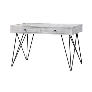 47 in. Rectangular Aspen Court Herringbone/White 2-Drawer Writing Desk with Solid Wood Material