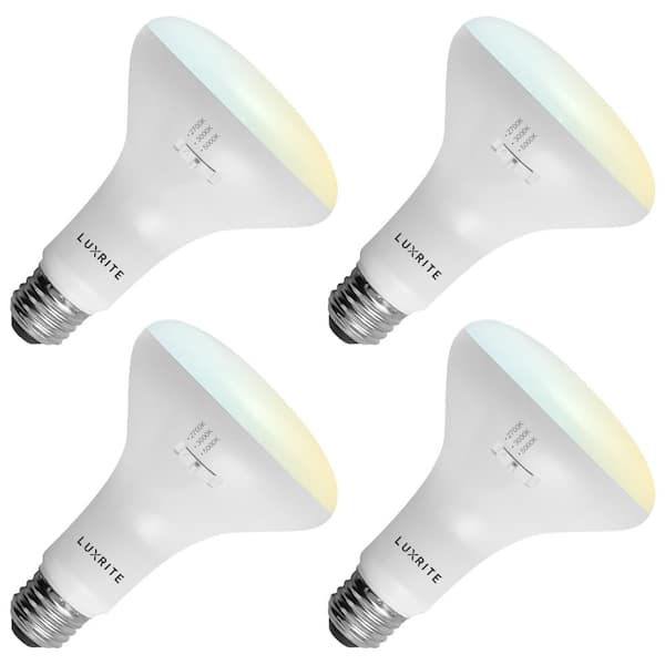 LUXRITE 65-Watt Equivalent BR30 Dimmable LED Flood Light Bulb Damp Rated 3 Color Options (4-Pack)