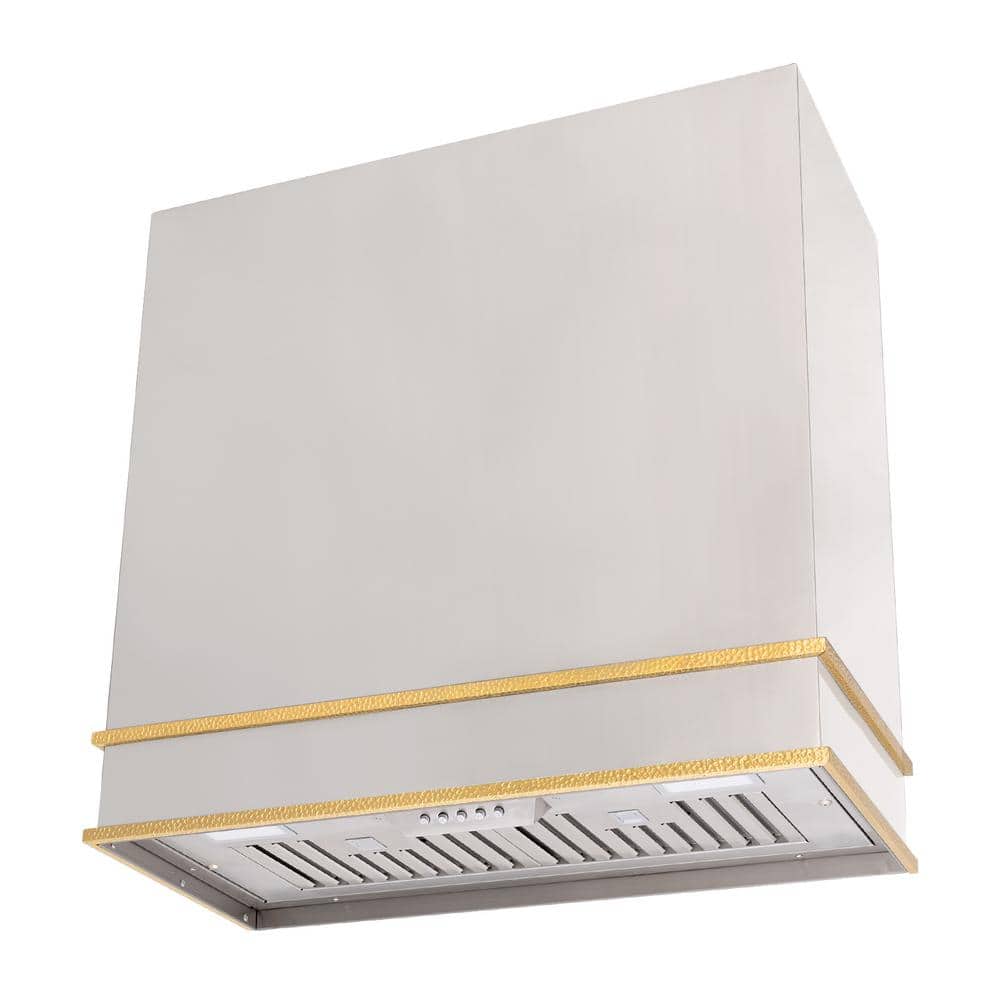 30" Brushed Stainless Steel and Gold Wall Mounted Range Hood