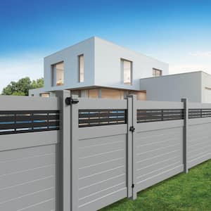 Horizontal Fence Boardwalk DSP 5 ft. x 6 ft. Gray Vinyl Privacy Fence Gate Kit