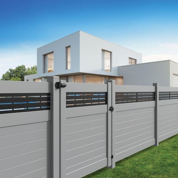 Horizontal Fence Boardwalk DSP 5 ft. x 6 ft. Gray Vinyl Privacy Fence Gate Kit